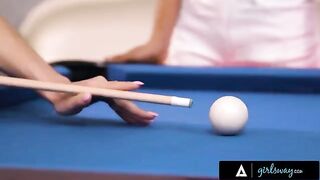 A busty MILF, Lexi Luna, teaches a young Nia Nacci to play pool