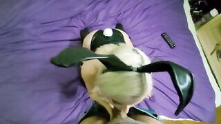 Bunny swallows cock completely, even the balls