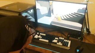 A cute challenge with a gagging blowjob video game