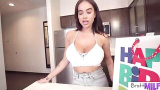 Pervert stepson got his big-titted stepmom Victoria June on her knees