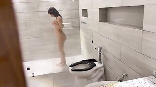 The girl is very passionate, see how she showered