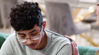 First, the girl licked her nice pussy, then she sucked his hard dick
