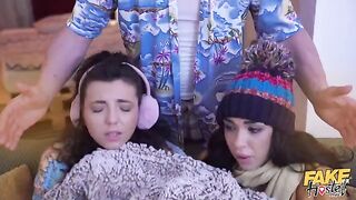 Their sweet pussies got wet during the hot threesome action