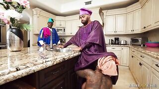 Ebony beauties have their holes magically penetrated by a huge dick