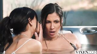 A day in paradise with a hot brunette and her stunning girlfriend