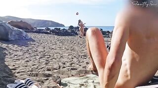 Two girls got caught on a nude beach for exhibitionism