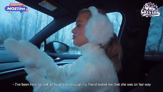 A slutty college girl gets her throat filled with cum in a steamy car scene