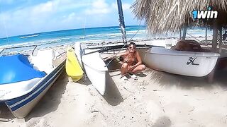 A young and cute girl has her first experience with passion on a beach