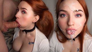 The guy quickly got an orgasm from the skilful mouth of a red-haired beauty