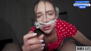 Today, slave is hungry for cock - and gets two cocks to eat