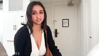 A busty coworker gets wild with a guy during a business trip