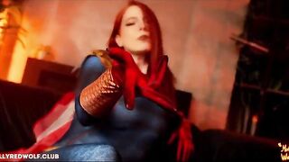 The red-haired beauty knows how to handle superheros in a private setting