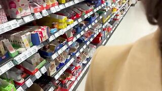 A girl is sitting on a bottle in the grocery and getting fucked