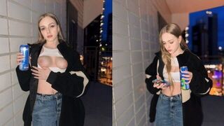 The cute girl showed more than her tits for an energy drink ad