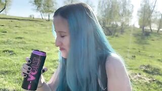 A sexual woman has sex with her classmate right in the woods