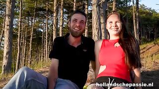 A brunette woman would like to have sex in the forest very much