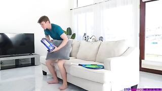 A man gently fucked brunette on the couch with tender passion