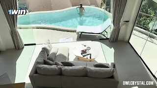 A lonely girl came on vacation and smoked a joint by the pool