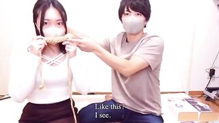 The girl was tied up with a rope and experienced intense pleasure