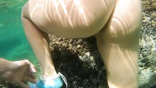Babe fucked in her ass on the sea bottom