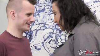 Old and young hardcore action with a big cock and huge boobs in it
