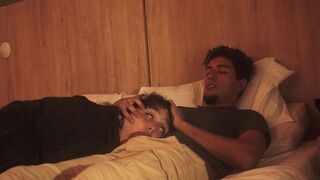 Girl has a deep blowjob on the bed, her big ass Latina allure undeniable
