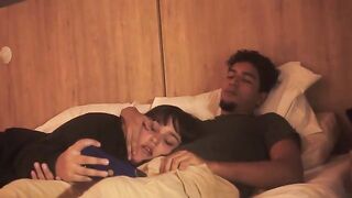 Girl has a deep blowjob on the bed, her big ass Latina allure undeniable