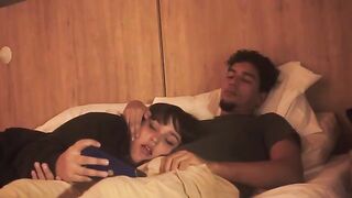 Girl has a deep blowjob on the bed, her big ass Latina allure undeniable