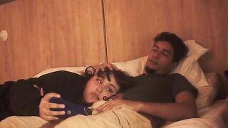 Girl has a deep blowjob on the bed, her big ass Latina allure undeniable