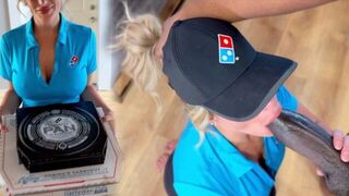 The delivery girl gets her face covered with a big black cock and cum