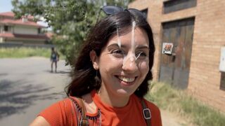A sexy girl agreed to get a huge cum facial on her face