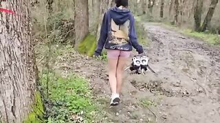 A cute petite girl risks herself in the woods for a big dick load