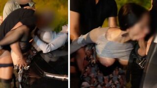A woman has a sexual experience right in the car park