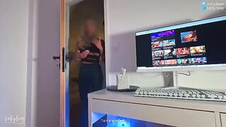 She's trying to imitate her idol, doing a sloppy deepthroat blowjob