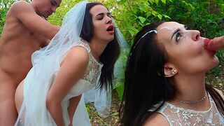 The bride got a cock in her mouth on wedding day