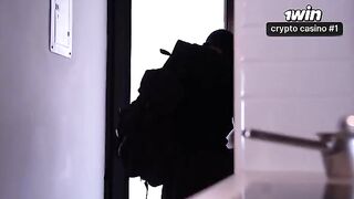A girl with a huge ass is being robbed and fucked hard