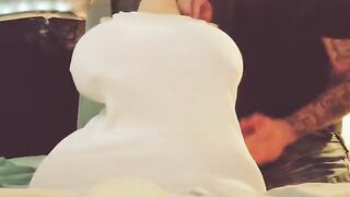 The man gets a stunning orgasm from his homemade tit machine