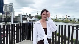 The signal of help from a beautiful girl in bikini