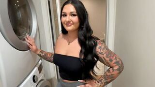 Cute girl has sex after washing clothes in the yard