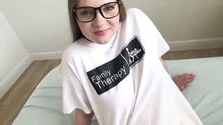 The girl hits her stepbrother with a strong cock punch