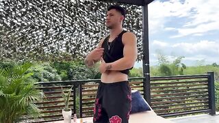 A girl received a massage and then she started to ride her masseur