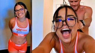 The pretty waitress was fucked hard after work by a passionate guy