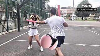 A personal trainer has a sweaty sex session with his client in the gym