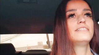 A hot chick is getting fucked in the car on the road