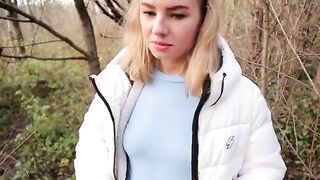 Ava Monn has a risky blowjob in the park and swallows the cum