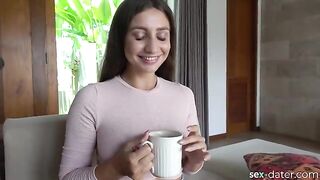 Petite brunette for tea, from sex-dater, in 4K quality