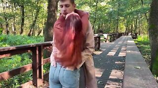 Babe in public sucks dick and fucks with an ass plug