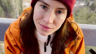 A blowjob in the mountain cableway with a stranger and cum in the mouth