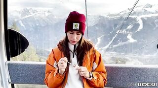 A blowjob in the mountain cableway with a stranger and cum in the mouth