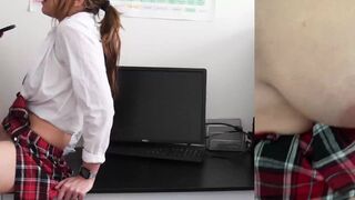 Schoolgirl caught jerking off by a teacher, gets creampied in a steamy session